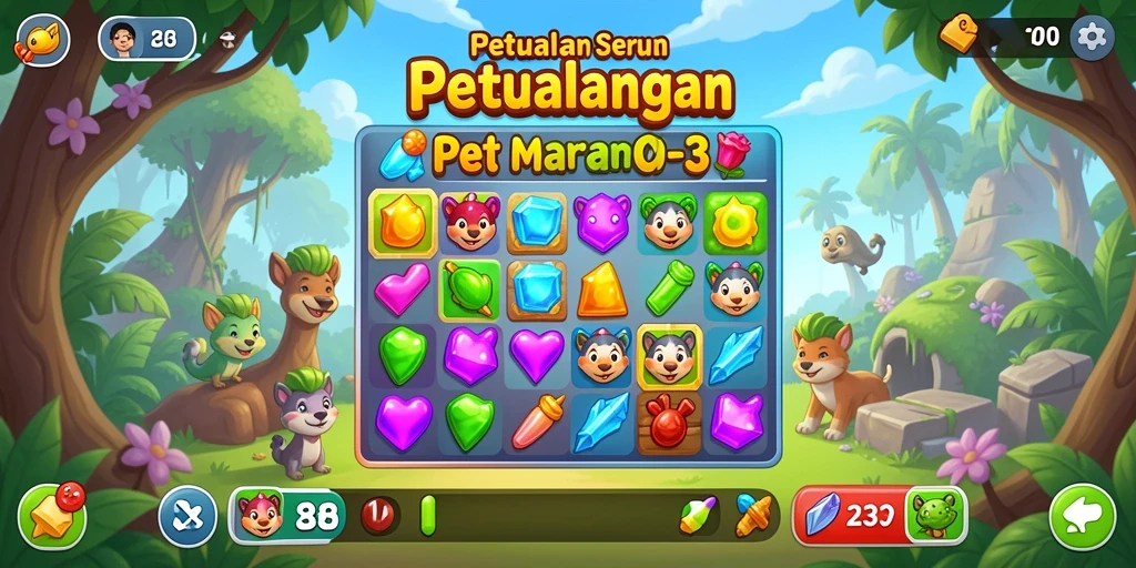Tampilan gameplay seru dalam game Match-3 333V.