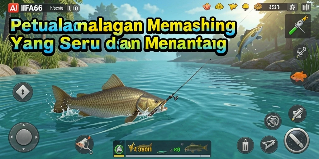 Screenshot AIFA66 menampilkan pemain yang asyik memancing di danau yang indah.