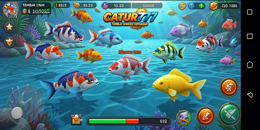 Gambar menunjukkan gameplay menembak ikan yang seru di CATUR777.