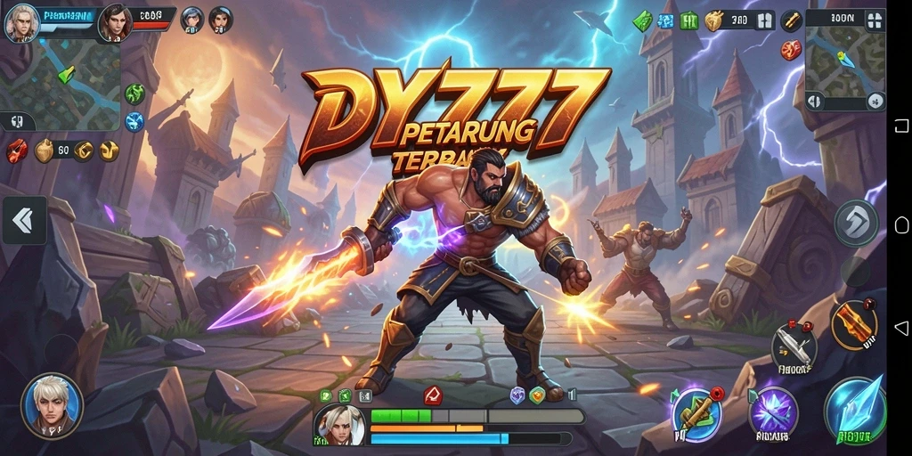 Tangkapan layar utama DY777 menunjukkan aksi pertarungan yang mendebarkan dan menantang.