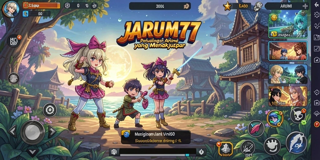 Tampilan luar gameplay JARUM77 dengan karakter Anime yang menakjubkan.