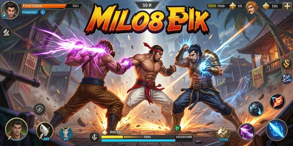 Screenshot menunjukkan pertarungan intens di arena Fighting