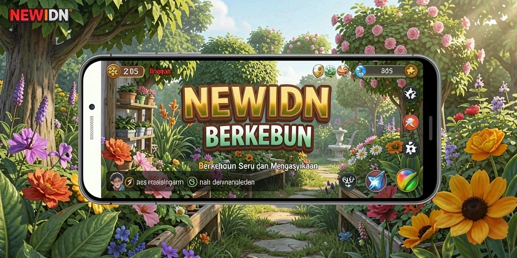Screenshot utama NEWIDN menampilkan gameplay seru berkebun.