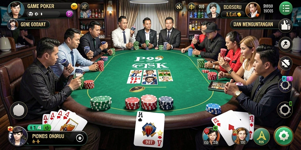 Tampak antarmuka RP99 yang menawan dengan gameplay Poker yang menarik.