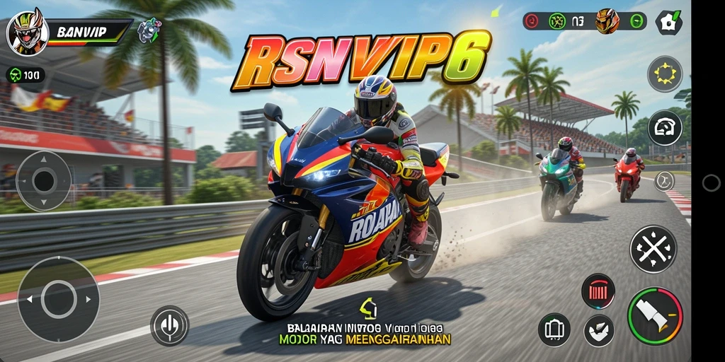 Tampilan gameplay RSNVIP6 dengan balapan motor yang seru dan menegangkan.
