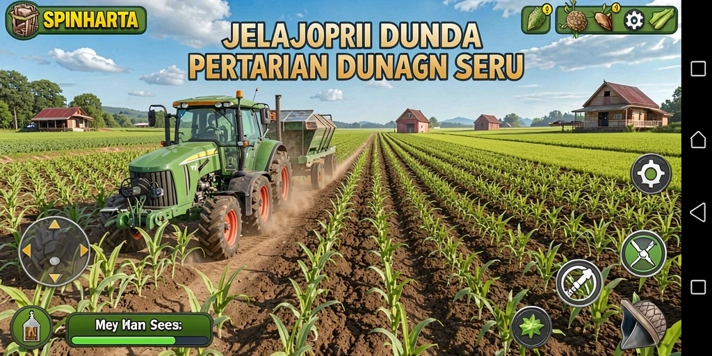 Tampilan menarik dari gameplay SPINHARTA saat bertani di ladang.