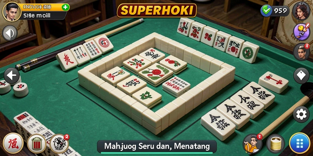 Tampilan menarik dari gameplay <strong>SUPERHOKI</strong> dengan ubin Mahjong.